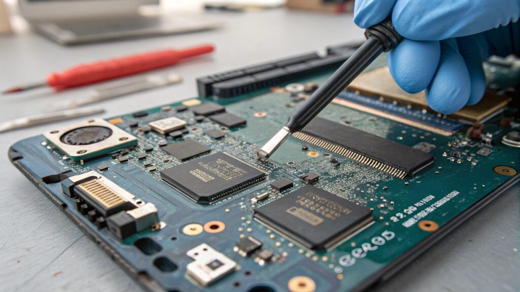 Do you see any signs of physical damage on the motherboard or components?
